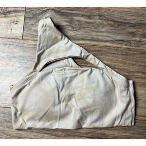 Alphalete Alphalux Asymmetrical Sports Bra Beige Marble One Shoulder Cutout Wm’s